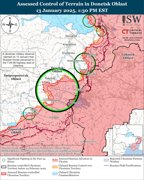 Mappa delle operazioni militari del 14 gennaio 2025 – situazione al fronte