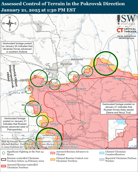 Mappa delle operazioni militari del 22 gennaio 2025 – situazione al fronte