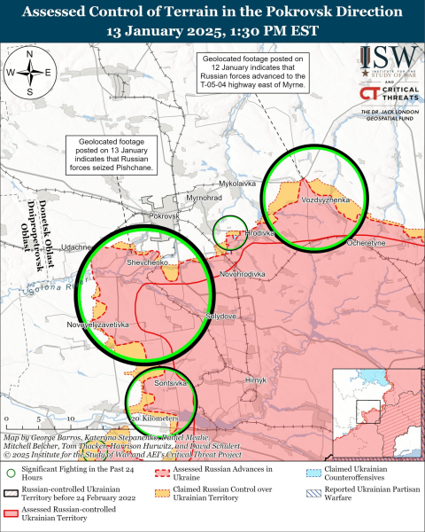 Mappa delle operazioni militari del 14 gennaio 2025 – situazione al fronte