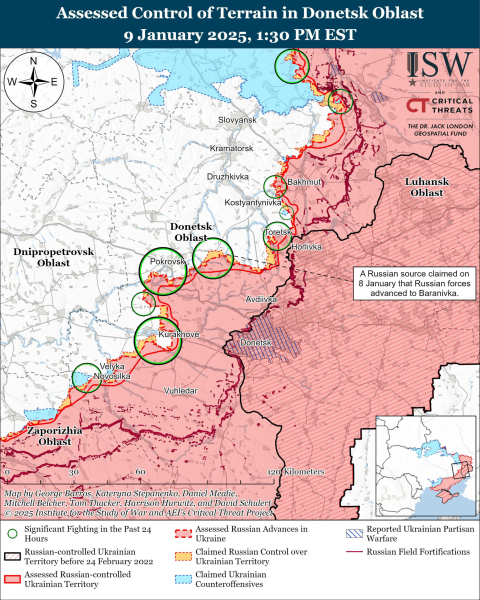 Mappa delle operazioni militari al 10 gennaio 2025 - situazione al fronte