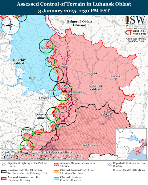 Mappa delle operazioni militari del 4 gennaio 2025 - situazione al fronte