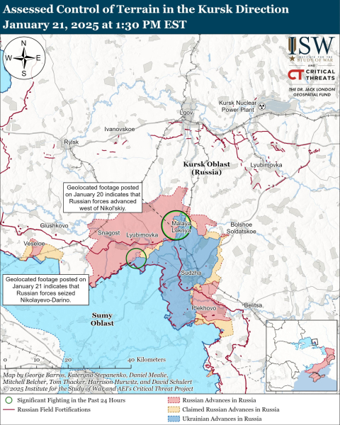 Mappa delle operazioni militari del 22 gennaio 2025 – situazione al fronte