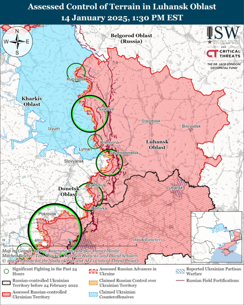 Mappa delle operazioni militari del 15 gennaio 2025 – situazione al fronte