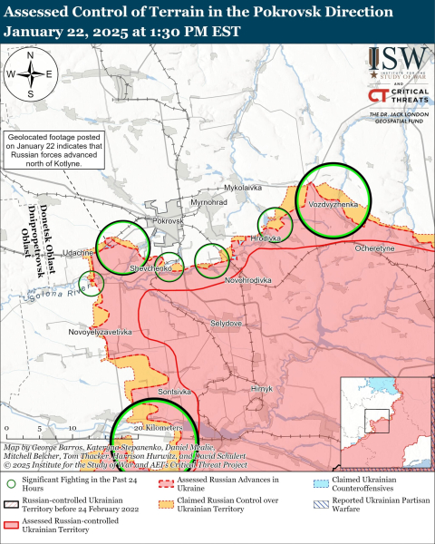 Mappa delle operazioni militari del 23 gennaio 2025 - situazione al fronte