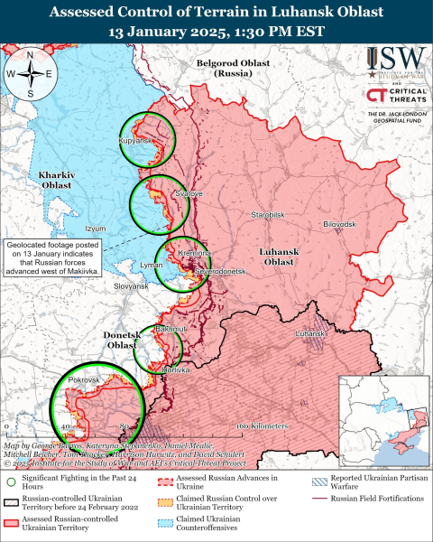 Mappa delle operazioni militari del 14 gennaio 2025 – situazione al fronte