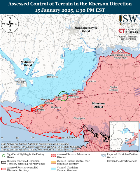 Mappa delle operazioni militari del 16 gennaio 2025 - situazione sul fronte