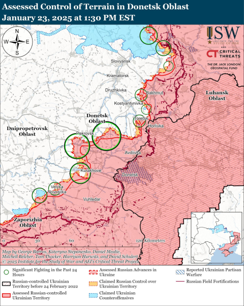 Mappa delle operazioni militari del 24 gennaio 2025 – situazione al fronte