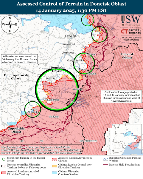 Mappa delle operazioni militari del 15 gennaio 2025 – la situazione sul fronte