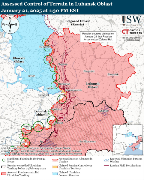 Mappa delle operazioni militari del 22 gennaio 2025 – situazione al fronte