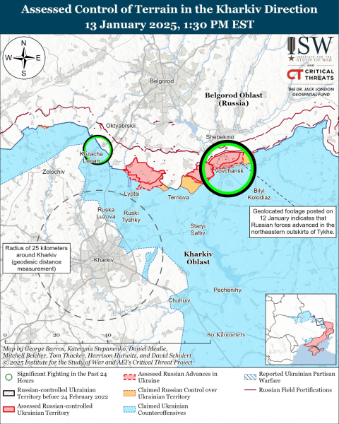 Mappa delle operazioni militari del 14 gennaio 2025 – situazione al fronte