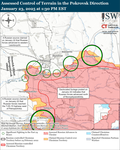 Mappa delle operazioni militari del 24 gennaio 2025 – situazione al fronte