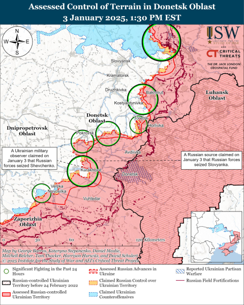 Mappa delle operazioni militari del 4 gennaio 2025 - situazione al fronte