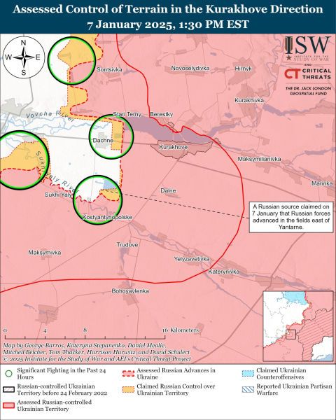 Mappa delle operazioni militari dell'8 gennaio 2025 - situazione al fronte