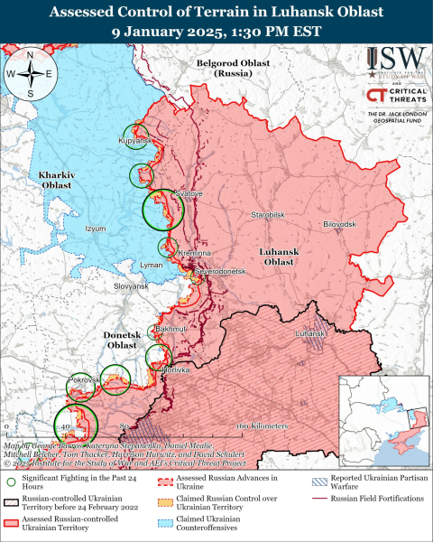 Mappa delle operazioni militari del 10 gennaio 2025 - situazione al fronte