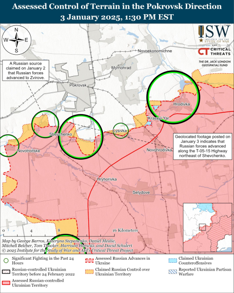 Mappa delle operazioni militari del 4 gennaio 2025 - situazione al fronte