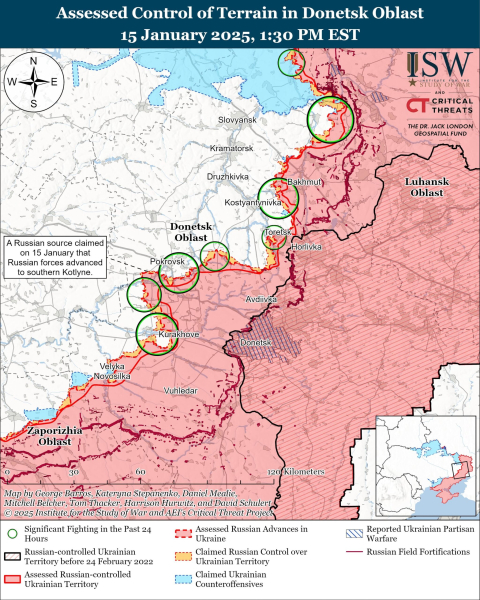 Mappa delle operazioni militari del 16 gennaio 2025 – situazione al fronte