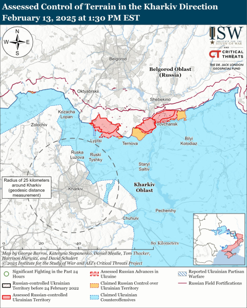 Mappa delle operazioni militari del 14 febbraio 2025 - situazione sul fronte