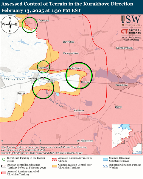 Mappa delle operazioni militari del 14 febbraio 2025 - situazione al fronte