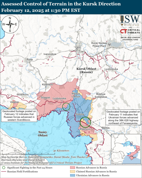 Mappa delle operazioni militari del 13 febbraio 2025 - situazione al fronte