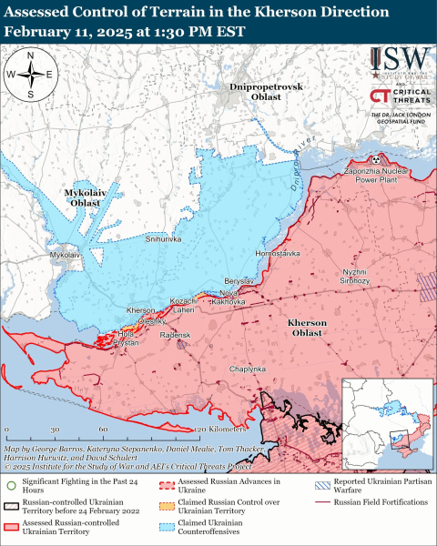 Mappa delle operazioni militari del 12 febbraio 2025 - situazione sul fronte