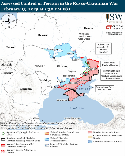 Mappa delle operazioni militari del 14 febbraio 2025 - situazione sul fronte