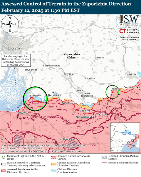 Mappa delle operazioni militari del 13 febbraio 2025 - situazione sul fronte