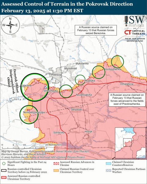 Mappa delle operazioni militari del 14 febbraio 2025 - situazione al fronte