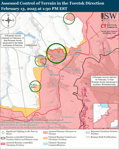 Mappa delle operazioni di combattimento il 14 febbraio 2025 - situazione sul fronte