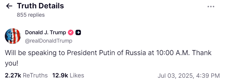 Trump annuncia un nuovo appello a Putin Foto 1